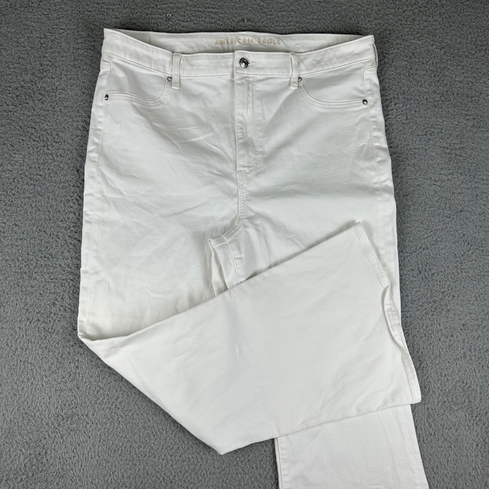 American Eagle Jeans Womens Size 18 Short‎ White Super High Rise Flare Stretch